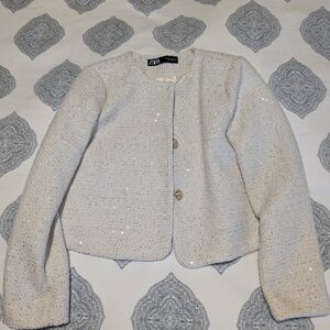 Zara Women's Sequin Cropped Blazer